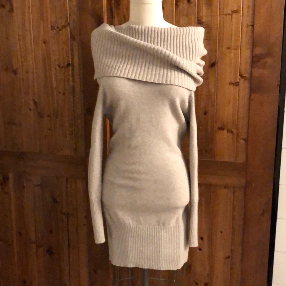 Nordstrom Beige Off-Shoulder Long Sleeve Dress